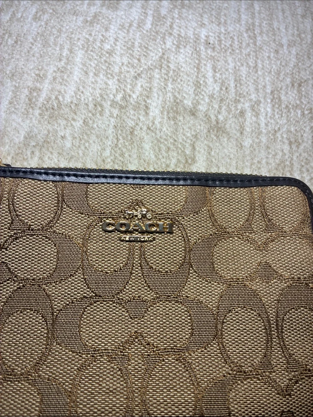 Coach Tan/Brown‎ Signature Canvas Wristlet with Leather Trim